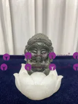 Pyrite Baby Ganesha with Selenite Flower Base
